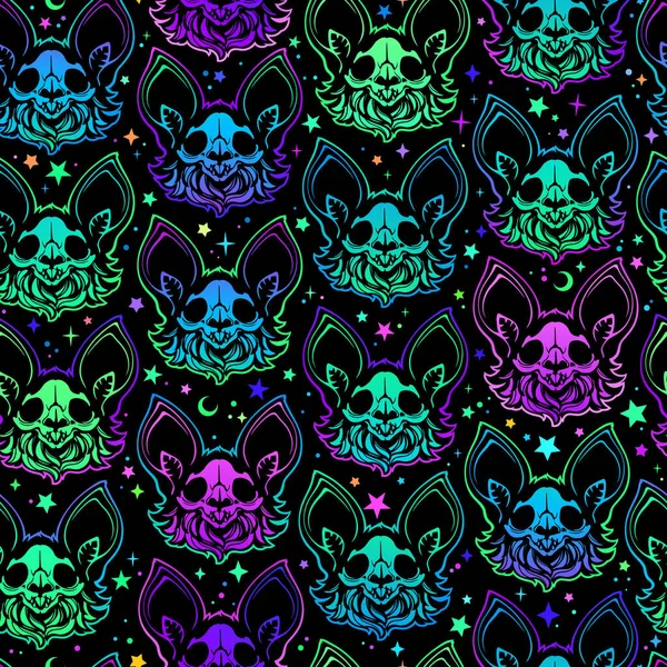 Seamless Pattern Multicolored Bright Bats — Stock Vector