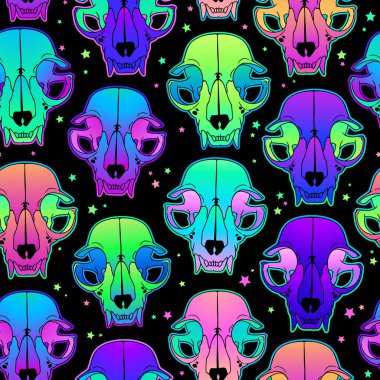 Neon parlak hayvan kafataslarının kusursuz çizimi