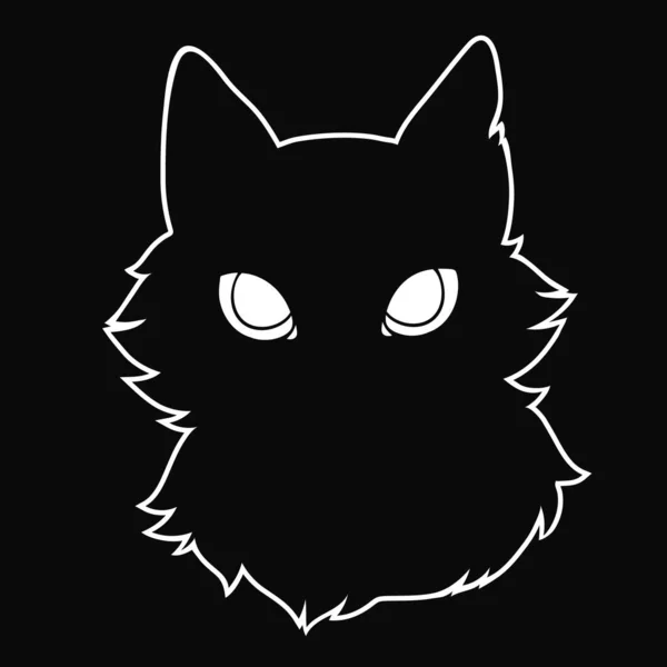 一只长着大眼睛的黑色绒毛猫的轮廓 — 图库矢量图片