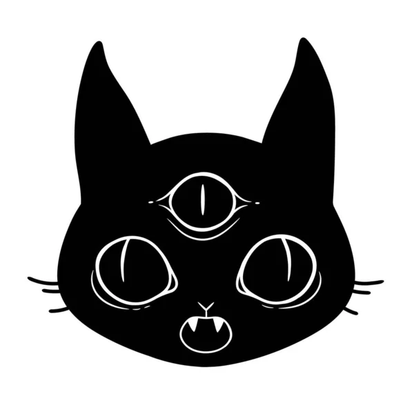 Cara Miedo Gato Mágico Con Tres Ojos — Vector de stock