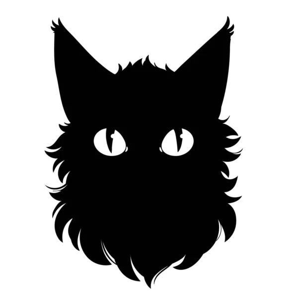 Negro Dibujos Animados Gato Cabeza Con Ojos — Vector de stock