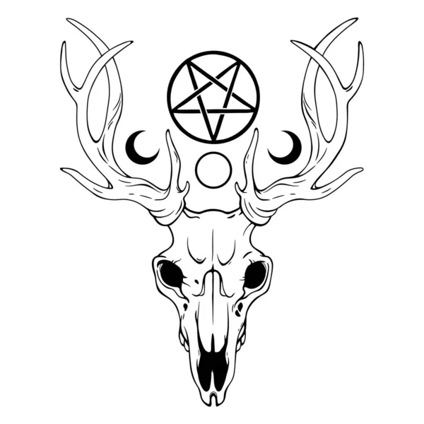 鹿の頭蓋骨と魔法のシンボルの構成 — ストックベクタ