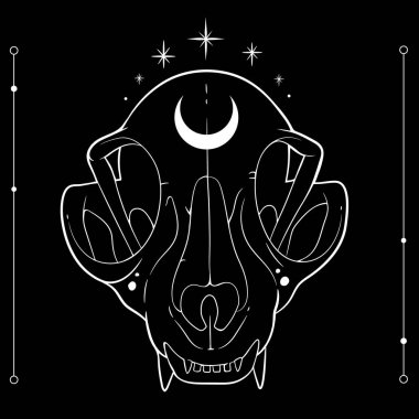 Çizgiyle çizilmiş mistik hayalet kedi kafatası