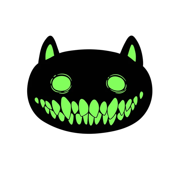 Głowa Czarnego Zwierzęcia Kreskówki Zielonymi Oczami Uśmiechem Kły — Wektor stockowy