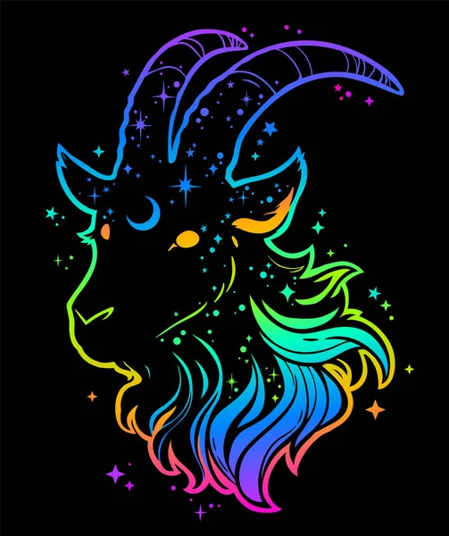 Goat Head Bright Multicolored Palette Cosmic Motives — Stock Vector