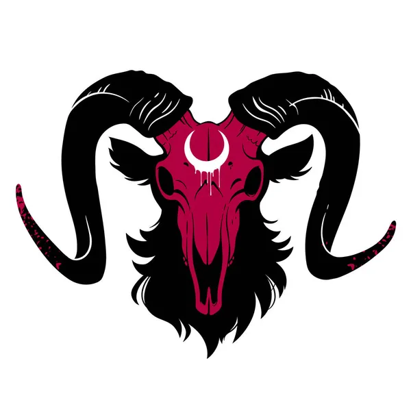 Crâne Rouge Chèvre Avec Cornes Noires — Image vectorielle