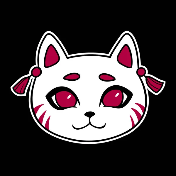 Lindo Blanco Japonés Cabeza Gato — Vector de stock