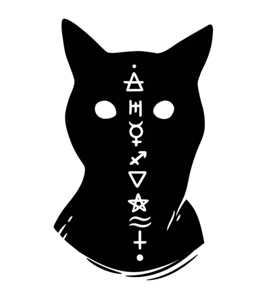 Kísérteties Macska Sziluett Alkímia Szimbólumokkal — Stock Vector