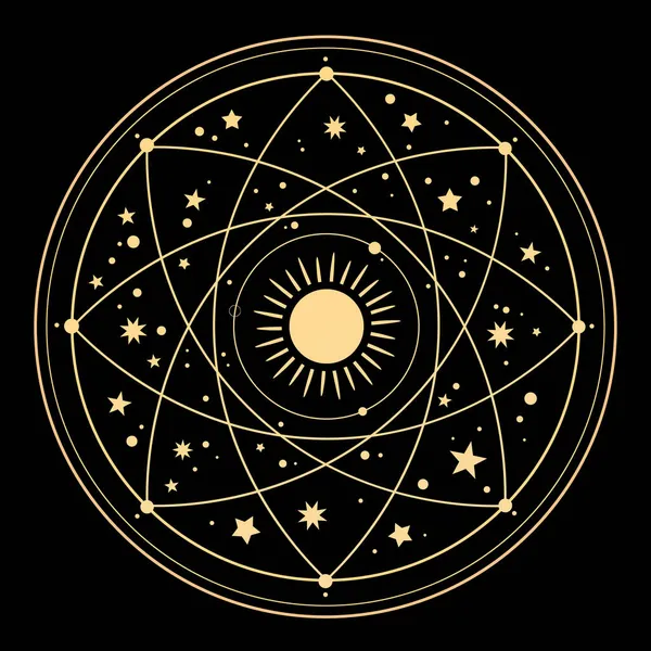 Composición Cósmica Esotérica Líneas Símbolos Estrellas — Vector de stock