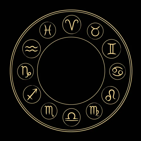 Astrologiska Guldtecken Zodiaken Cirkel — Stock vektor