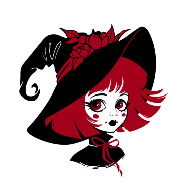 Şapkalı sevimli genç cadı.