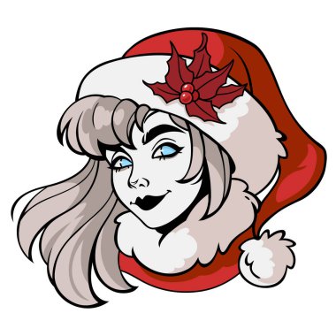 Kırmızı Noel şapkalı tatlı kız.