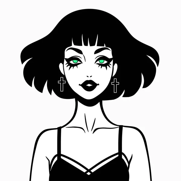 Schattig Lachend Gothic Meisje Met Kort Haar — Stockvector