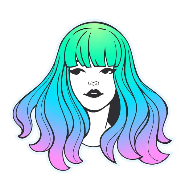 Лицо Милой Девушки Красочными Волосами — стоковый вектор