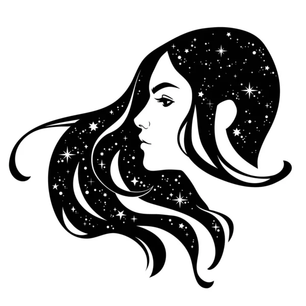 Портрет Феи Космическими Волосами — стоковый вектор
