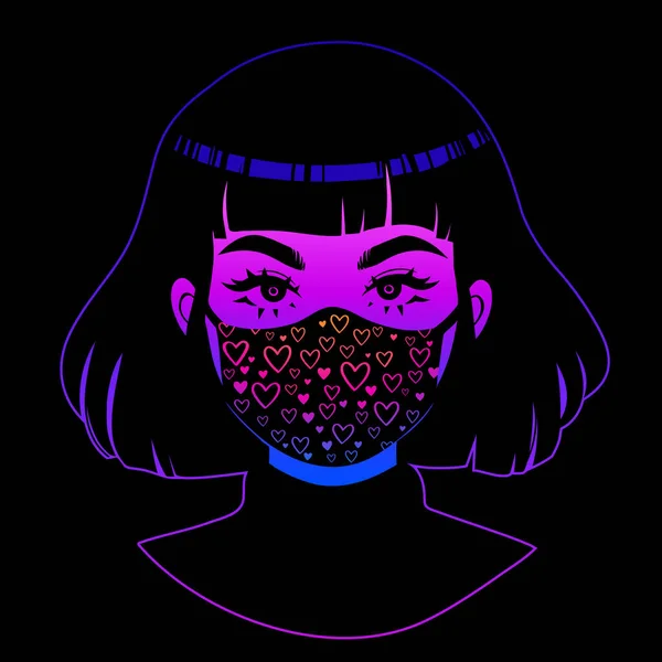 Gesicht Eines Jungen Mädchens Mit Medizinisch Dekorierter Maske — Stockvektor