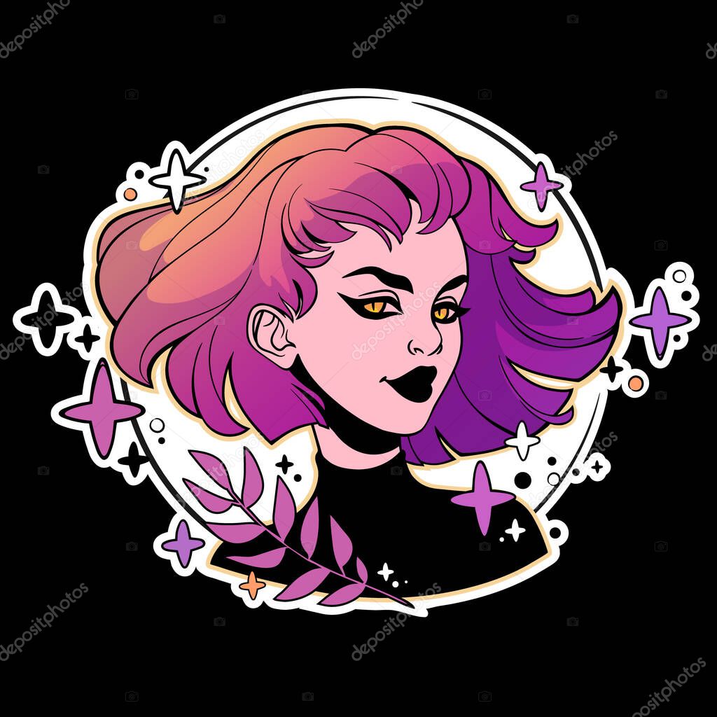 Face of cute girl with colorful hair