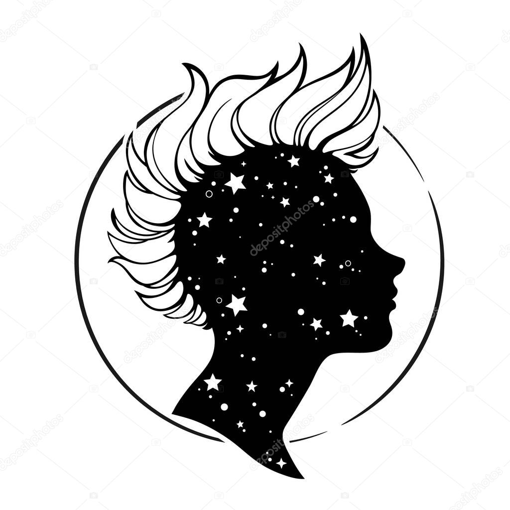 silhouette of a female head with mohawk hairstyle