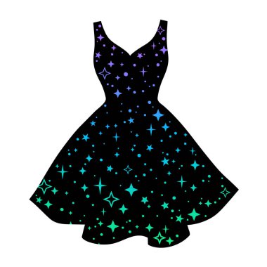 Kadın kokteyl elbisesi pullarla süslenmiş.