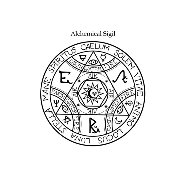 stock vector magical alchemical seal with patterns and alchemical symbols