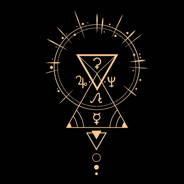 Золотая Геометрическая Эзотерическая Композиция Магическими Символами — стоковый вектор