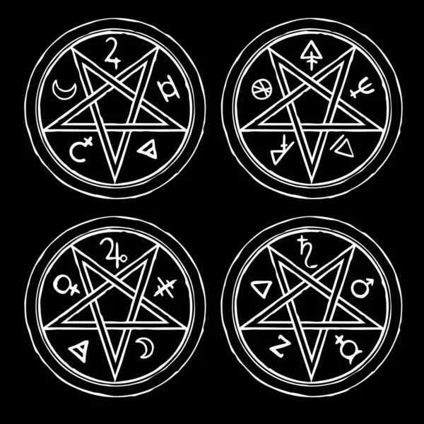 Pentagrammen Met Mystieke Alchemische Symbolen — Stockvector