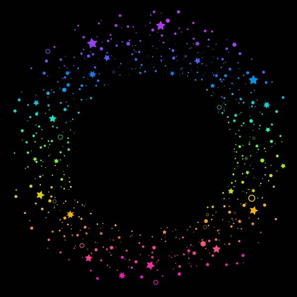Kruhový Ozdoba Roztroušených Lesklých Neonových Hvězd — Stockový vektor