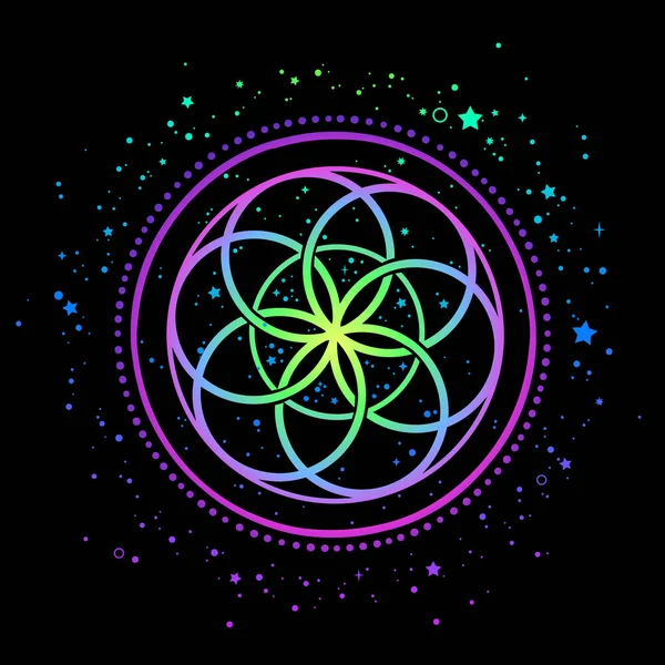 Mandala Lumineux Mystique Dans Cadre Étoilé Rond — Image vectorielle