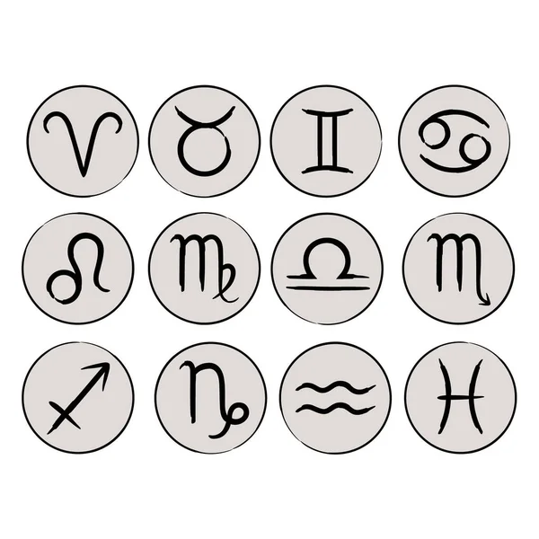Ronda Signos Del Zodiaco Iconos Dibujados Por Pincel — Vector de stock