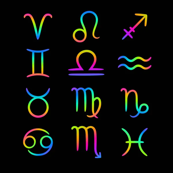 Néon Brillant Ensemble Signes Zodiaque — Image vectorielle