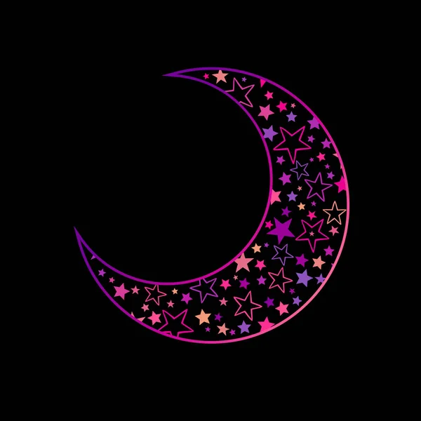 Luna Decorada Con Estrellas Brillantes Sobre Fondo Negro — Vector de stock
