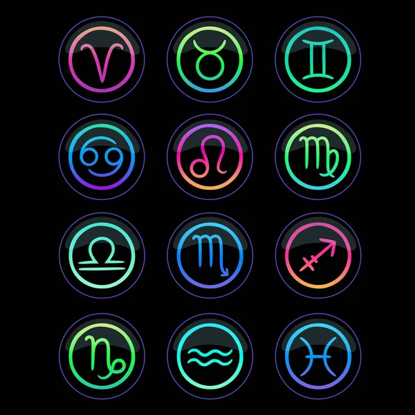 Iconos Signos Zodiacales Redondos Brillantes Multicolores — Vector de stock