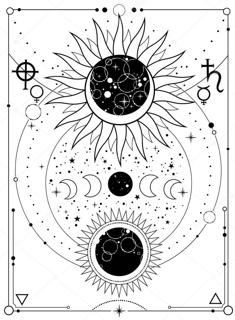 space esoteric composition of the sun, moon and stars