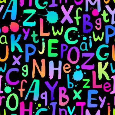 Parlak, farklı Latince harflerin kusursuz deseni