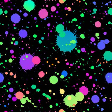 Siyah arkaplandaki parlak boya damlalarının kusursuz çizimi