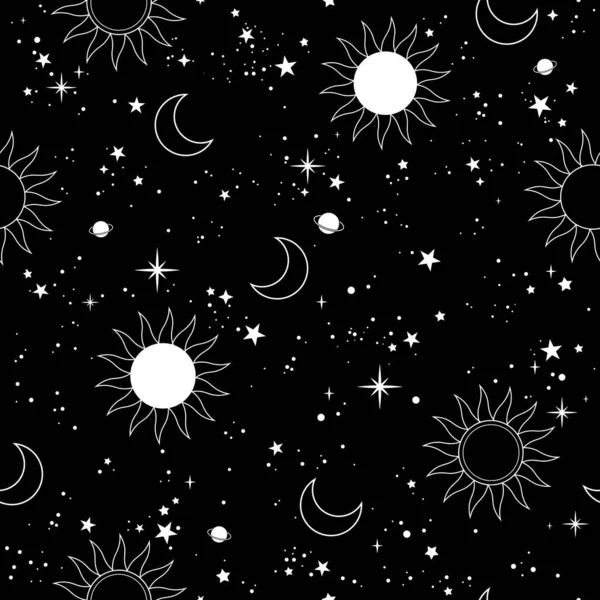 Mystical Esoteric Pattern Sun Moon Stars — Stock Vector