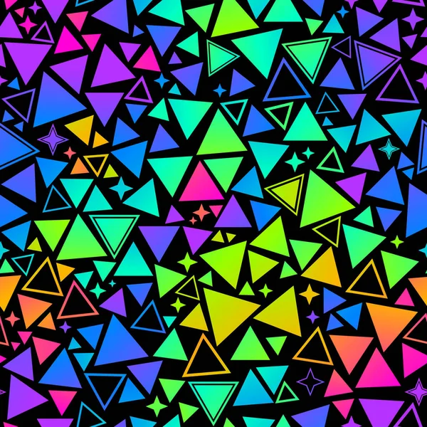 Néon Motif Rétro Triangles Lumineux Multicolores Étoiles — Image vectorielle