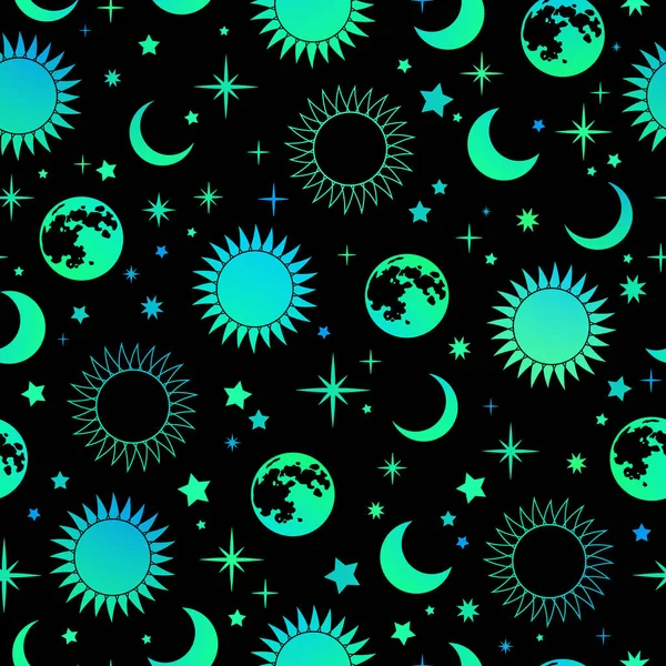 Patrón Esotérico Místico Con Sol Luna Estrellas — Vector de stock