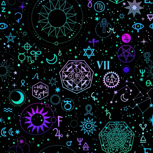 Hladké Ilustrace Magických Jasných Alchymistických Kosmických Znaků — Stockový vektor
