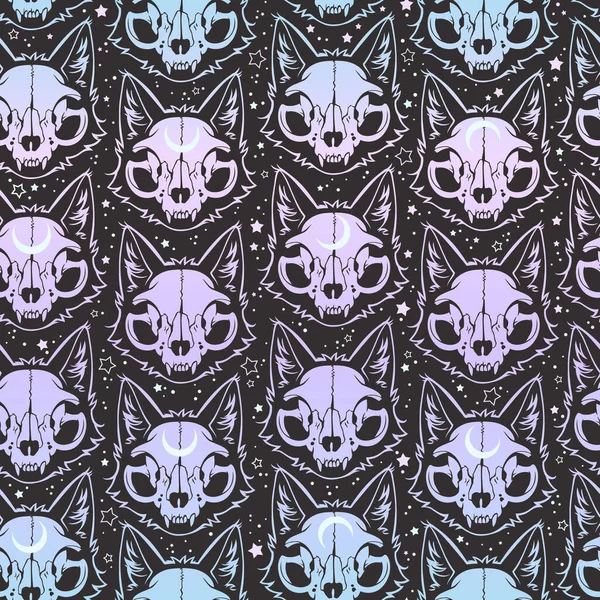 Cartoon Lilac Cat Skull Seamless — Διανυσματικό Αρχείο