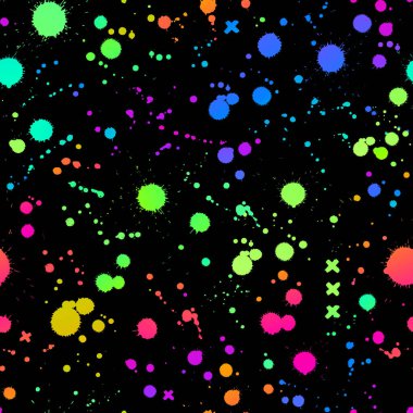 Siyah arkaplandaki parlak boya damlalarının kusursuz çizimi