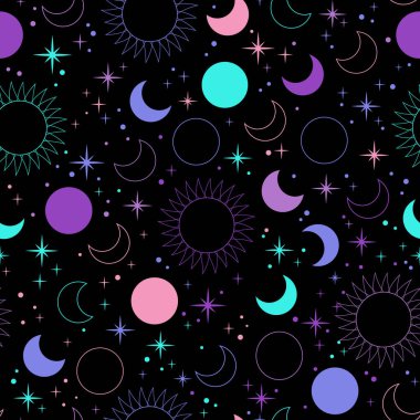 Ayın ve yıldızlı gökyüzünün kusursuz uzay çizimi