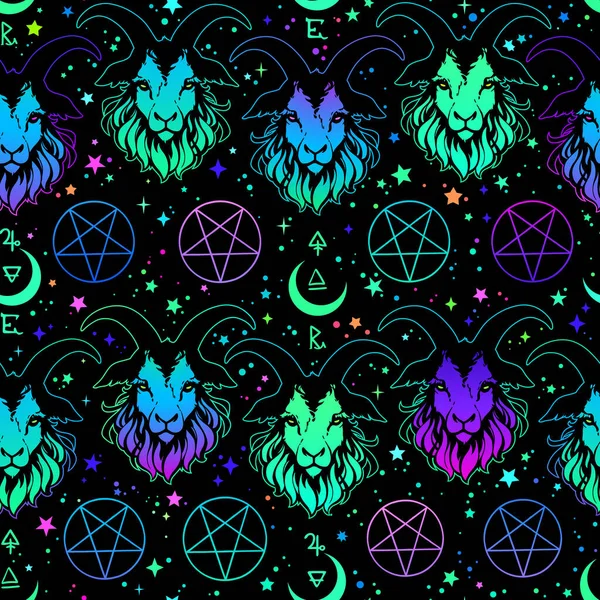 Bright Mystical Occult Pattern Goat Pentagram — Διανυσματικό Αρχείο
