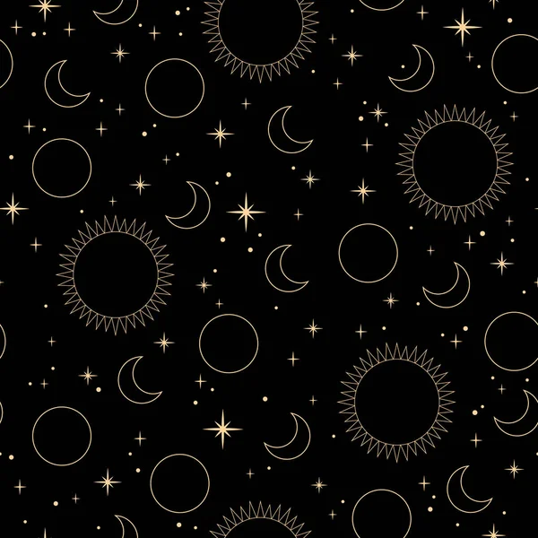 Mystical Esoteric Pattern Sun Moon Stars — Stock Vector