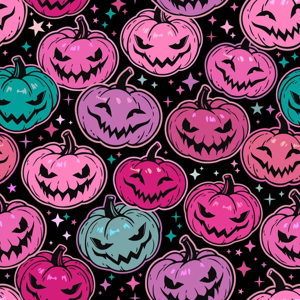 Seamless Pattern Gentle Pink Haloween Pumpkins — Stock Vector