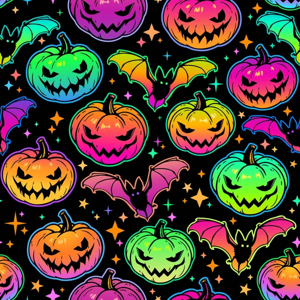 Modello Senza Soluzione Continuità Zucche Haloween Multicolore Luminose — Vettoriale Stock