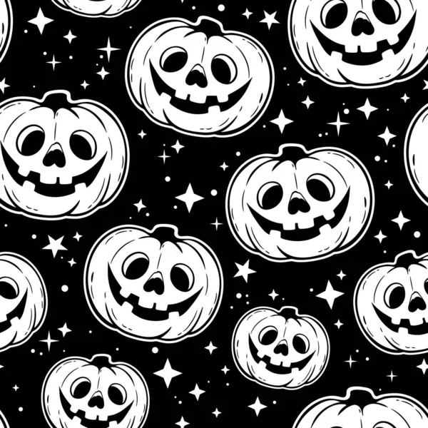 Monochrome Seamless Pattern Haloween Pumpkins — Stock Vector