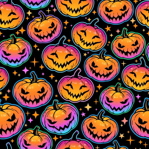 Seamless Pattern Bright Multicolored Haloween Pumpkins — Stock Vector