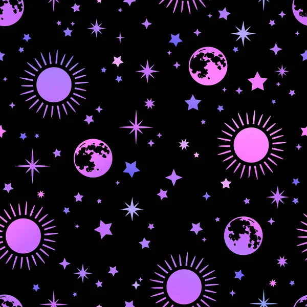 Motif Ésotérique Mystique Avec Lune Soleil Étoiles — Image vectorielle