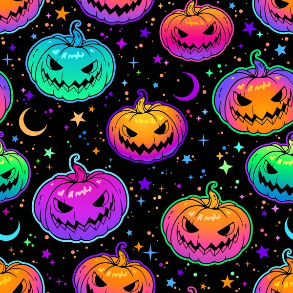 Modello Senza Soluzione Continuità Zucche Haloween Multicolore Luminose — Vettoriale Stock